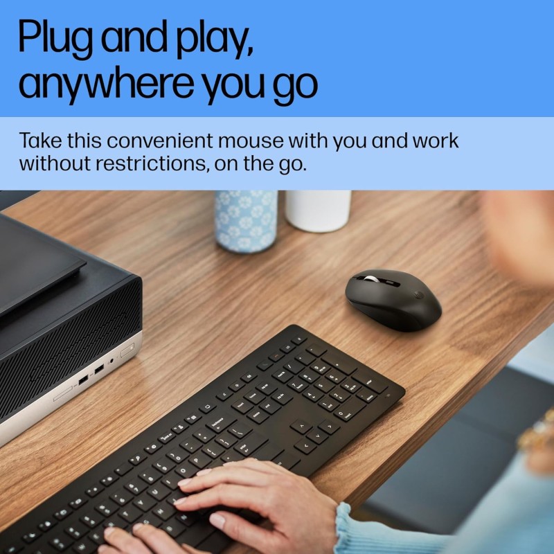 HP S1000 Mouse, 1600 DPI, 2.4Ghz Wireless Connection, Symmetrical Design for Smooth Scrolls, Black (7YA12PA)