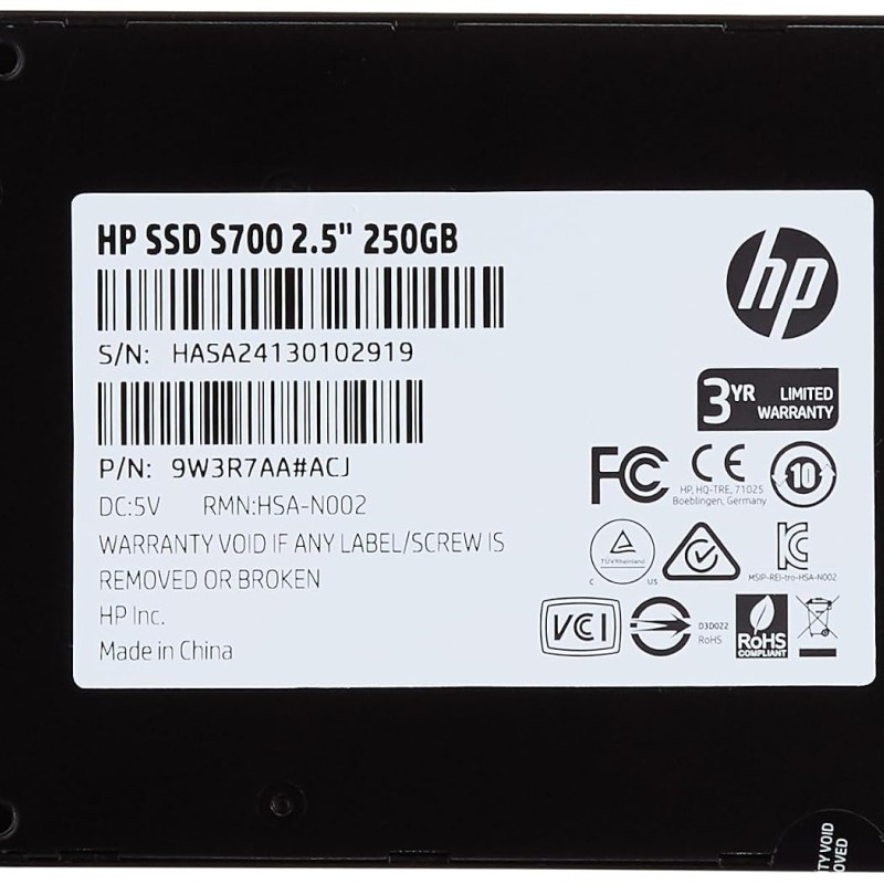 HP S700/Solid State Drive/2.5 inch/250GB/SATA3 SSD/Black