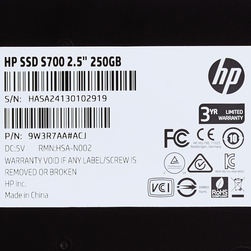 HP S700/Solid State Drive/2.5 inch/250GB/SATA3 SSD/Black