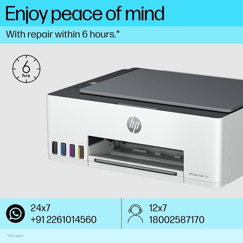 HP Smart Tank 520 All-in-One Colour Printer | 1 Extra Black Ink Bottle | Up to 8000 Black & 6000 Colour Prints | Print,Scan & Copy for Office/Home