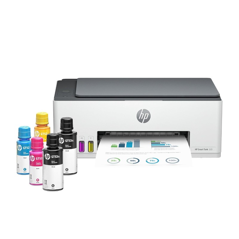 HP Smart Tank 520 All-in-One Colour Printer | 1 Extra Black Ink Bottle | Up to 8000 Black & 6000 Colour Prints | Print,Scan & Copy for Office/Home