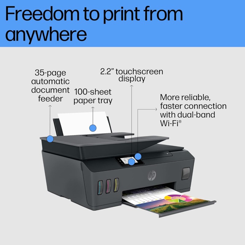 HP Smart Tank 530 All-in-one WiFi Colour Printer with ADF (Upto 18000 Black and 8000 Colour Pages Included in the Box.
