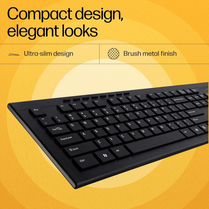 HP USB Wireless Spill Resistance Keyboard and Mouse Combo with 10m Working Range 2.4G Wireless 