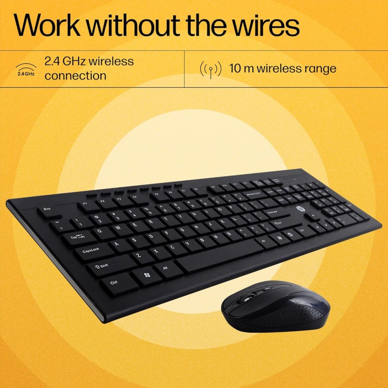 HP USB Wireless Spill Resistance Keyboard and Mouse Combo with 10m Working Range 2.4G Wireless 