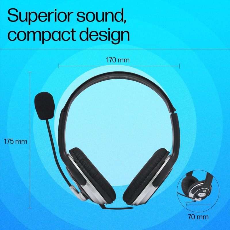 HP Wired On Ear Headphones with Mic with 3.5 Mm Drivers, in-Built Noise Cancelling, Foldable and Adjustable (B4B09PA)