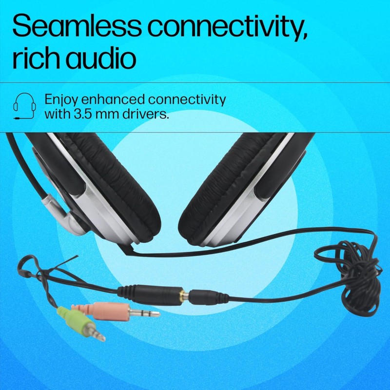 HP Wired On Ear Headphones with Mic with 3.5 Mm Drivers, in-Built Noise Cancelling, Foldable and Adjustable (B4B09PA)
