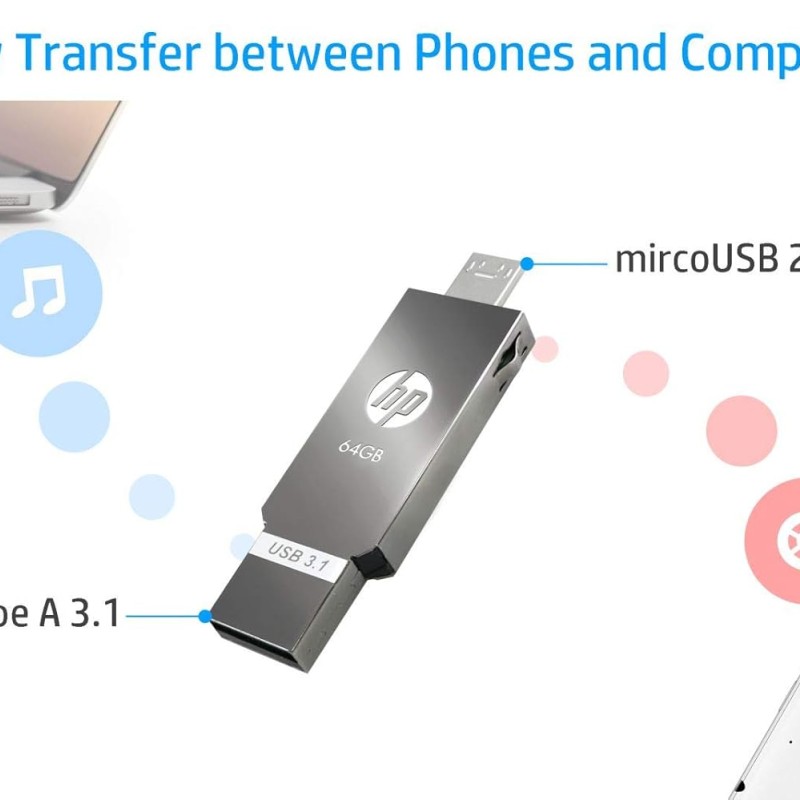HP x302M 64GB OTG 3.1 USB Pen Drive (Silver)