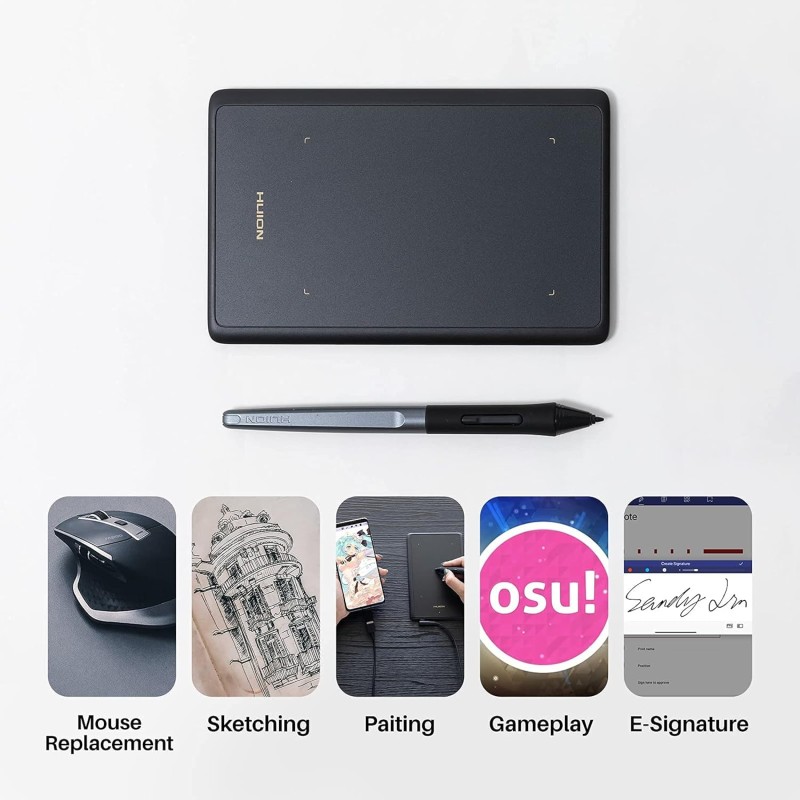 HUION H420X OSU Tablet Graphic Drawing with 8192 Levels Pressure Battery-Free Stylus Black
