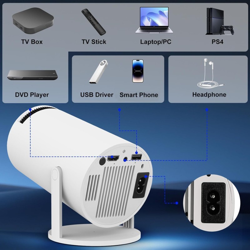 HY300 Freestyle 4500 Im 1080P Android12 WiFi6 BT5.0 4K 2K HD180 Degre Rotation AutoKeystone 1GB/16GB Compatible