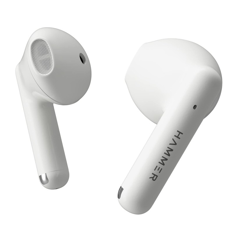 Hammer KO Pro Bluetooth Earbuds with Upto 20H Playtime, ENC, Fast Charging Type-C, IPX4 Water Resistant (White)