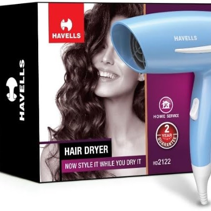 Havells 1000 Watts Hair Dryer, 2 Heat Settings (Hot/Warm), Over Heat Protection | Gentle & Efficient Drying
