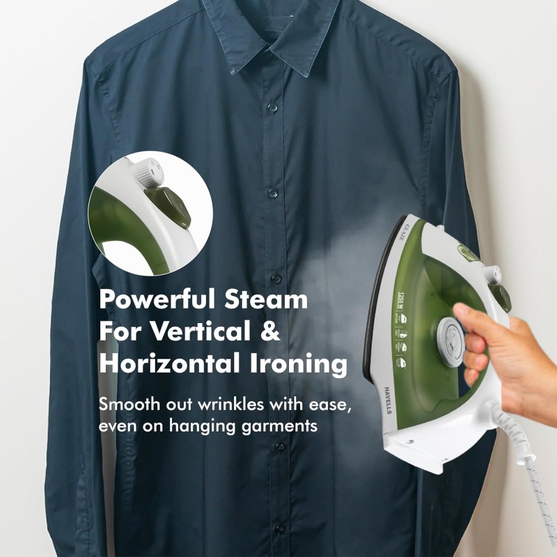 Havells Glaze 1250 Watts Steam Iron with Self Cleaning Function|Vertical & Horizontal Ironing|170 ml Tank for Longer Ironing|High Steaming