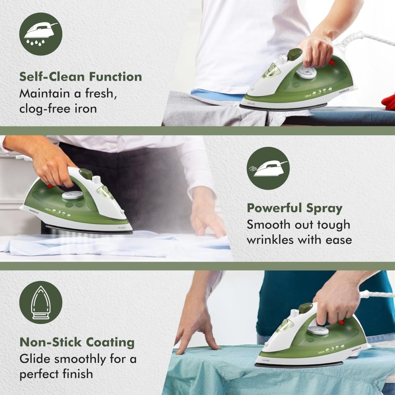 Havells Glaze 1250 Watts Steam Iron with Self Cleaning Function|Vertical & Horizontal Ironing|170 ml Tank for Longer Ironing|High Steaming