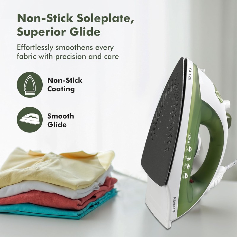 Havells Glaze 1250 Watts Steam Iron with Self Cleaning Function|Vertical & Horizontal Ironing|170 ml Tank for Longer Ironing|High Steaming