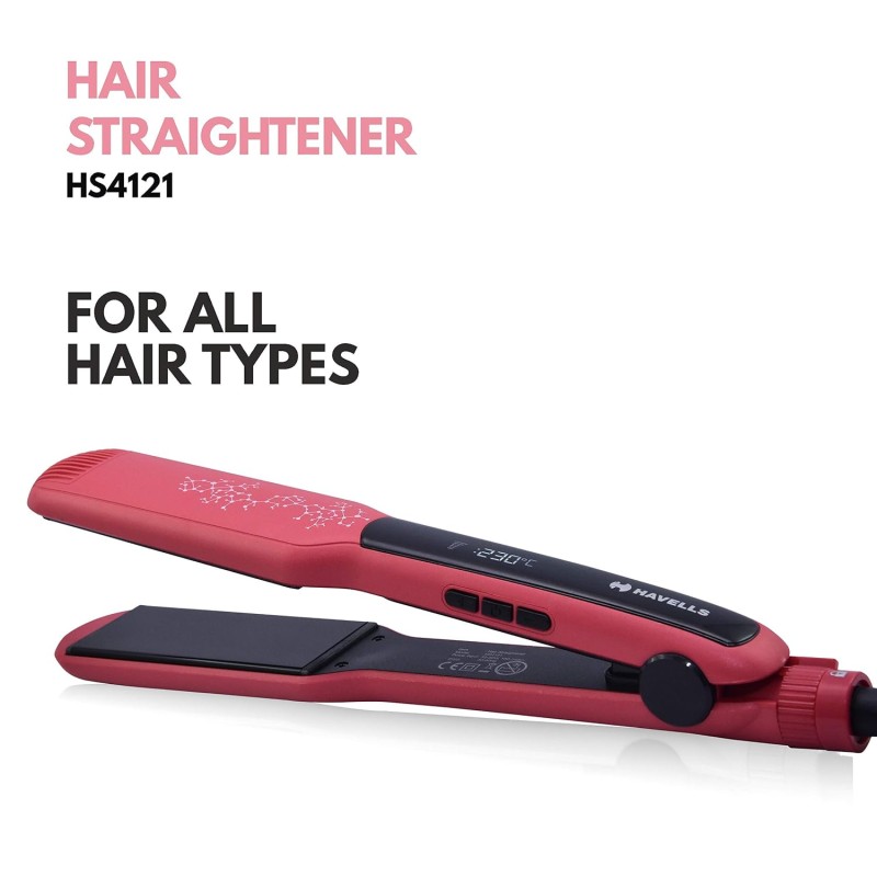 Havells HS4121 Wide Plate Hair Straightener | 5 temperature settings | Digital Display | Instant Heating Technology