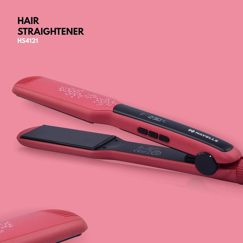 Havells HS4121 Wide Plate Hair Straightener | 5 temperature settings | Digital Display | Instant Heating Technology