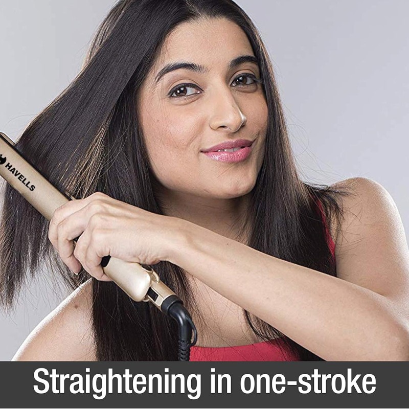 Havells HS4152 Titanium plates professional Hair Straightener; Adjustable temperature with instant heating; For all hair types (Gold)