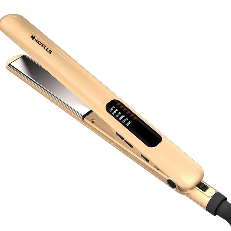 Havells HS4152 Titanium plates professional Hair Straightener; Adjustable temperature with instant heating; For all hair types (Gold)