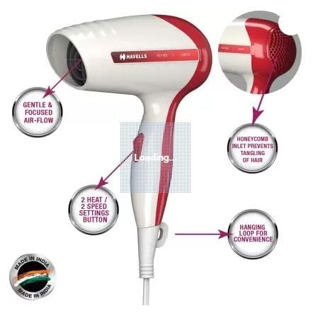 Havells Hd1901 Hair Dryer (1200 W, White & Red) - 1200 Watts