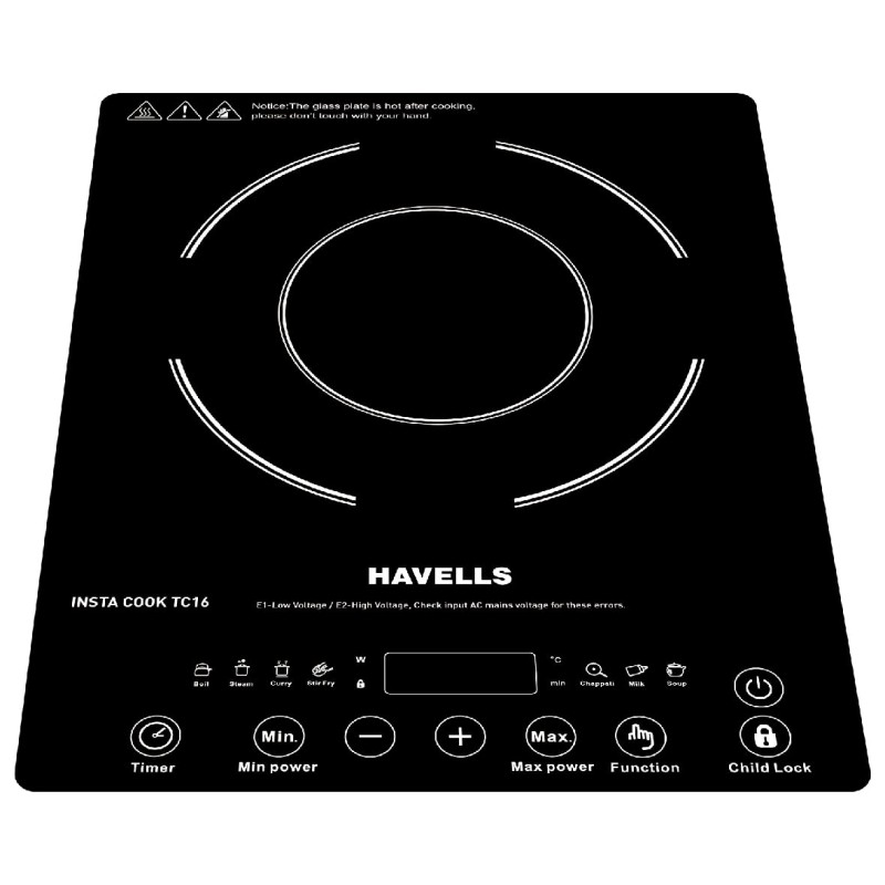 Havells Insta Cook TC 16 Energy Efficent Induction (Electric Stove) | 1600 W Auto Pan Detection Sensor (Black) GHCICDPK160