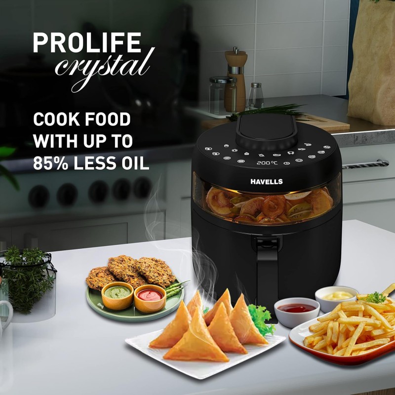 Havells Prolife Crystal Digital Air Fryer 5.5L, 1500W|D 8 Pre-sets| Aerocrisp Technology with 85% Less Oil Cooking