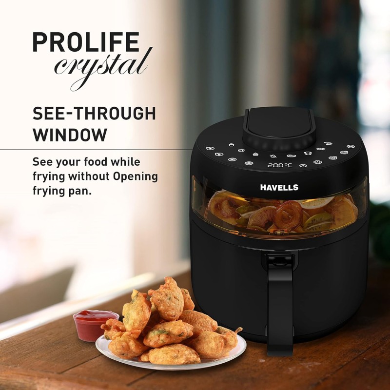 Havells Prolife Crystal Digital Air Fryer 5.5L, 1500W|D 8 Pre-sets| Aerocrisp Technology with 85% Less Oil Cooking