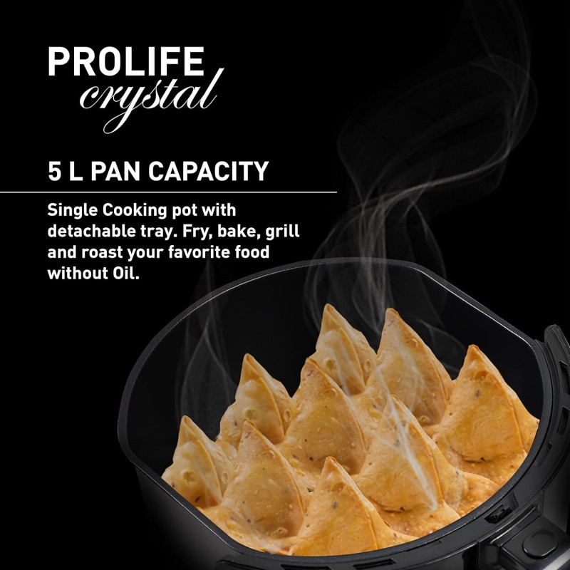 Havells Prolife Crystal Digital Air Fryer 5.5L, 1500W|D 8 Pre-sets| Aerocrisp Technology with 85% Less Oil Cooking