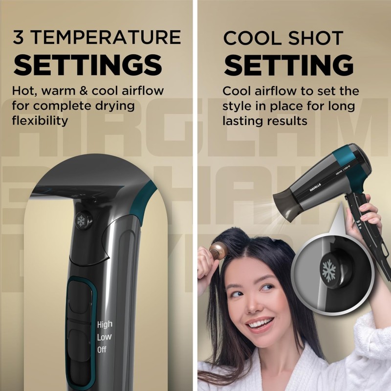 Havells Styling Hair Dryer | Hypersonic Motor | 3 Detachable Attachment| Diffuser, Quill-Style HD4161
