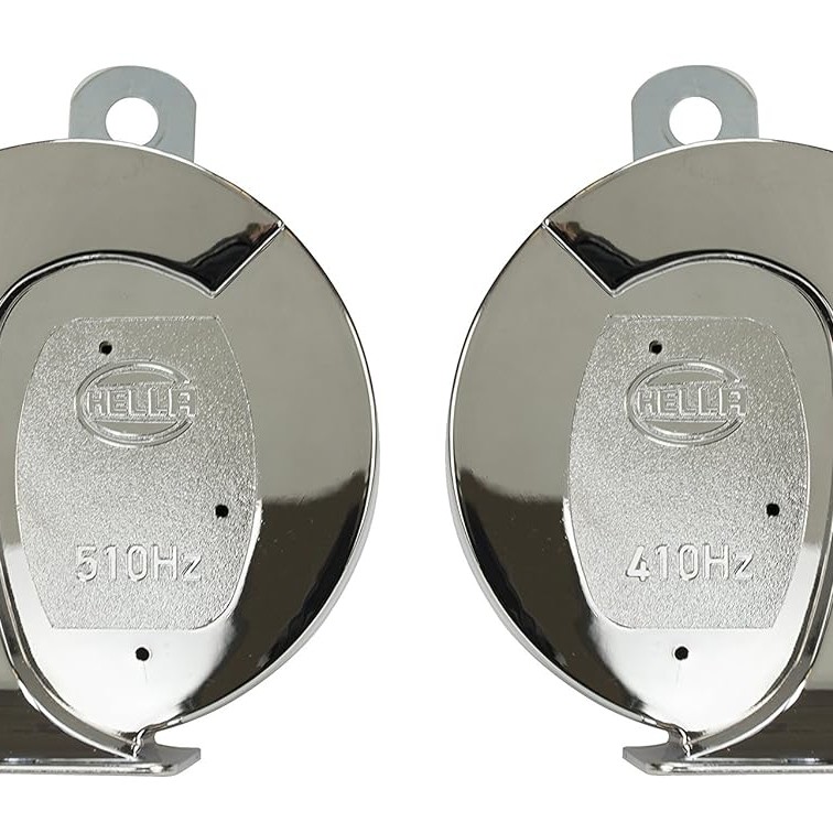 Hella 007728883 Chrome Trumpet Horn Set ( 12V,400/500 Hz,105 -118 dB @ 2m) for Passenger Car