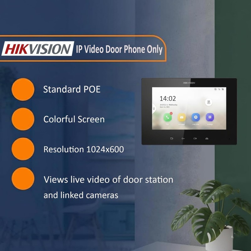 Hikvision DS-KH6220-LE1 7 Inch Video Intercom Network Indoor Station with PoE Support, Non Touch