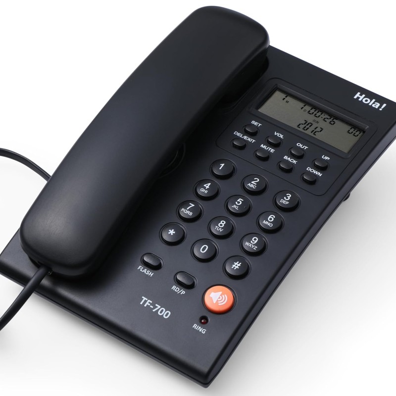 Hola ! TF 700 Speaker Corded Landline Phone with Caller ID (Cli) and Two Way Speakerphone Function Supported by Date/Time Display (Black)