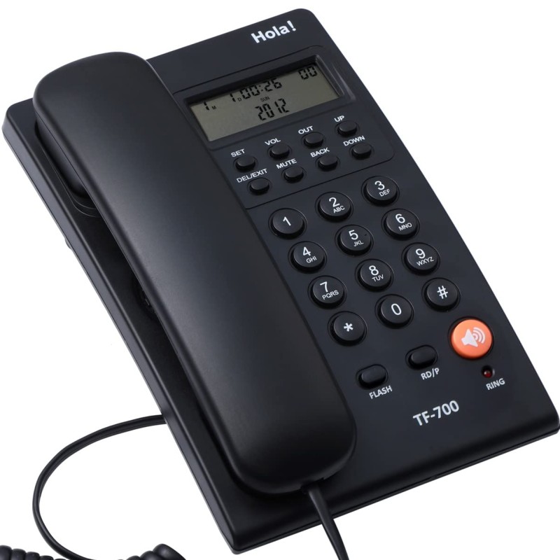 Hola ! TF 700 Speaker Corded Landline Phone with Caller ID (Cli) and Two Way Speakerphone Function Supported by Date/Time Display (Black)