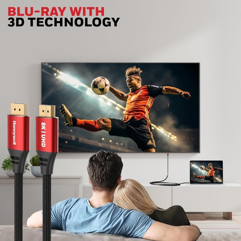 Honeywell Display Port To Display Port 2.0 Cable, 8K@60Hz UHD Resolution, 2 Mtr, 40 GBPS Transmission Speed, Male to Male