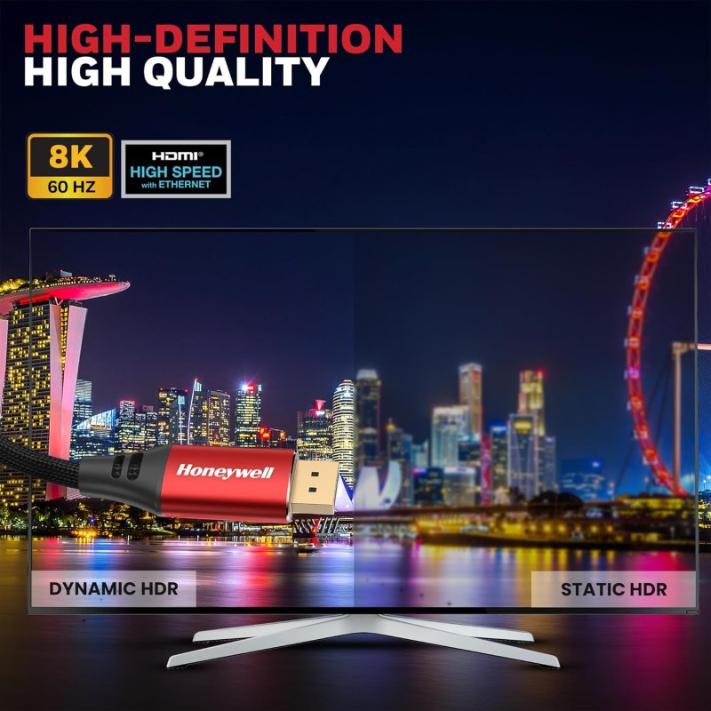 Honeywell Display Port To Display Port 2.0 Cable, 8K@60Hz UHD Resolution, 2 Mtr, 40 GBPS Transmission Speed, Male to Male