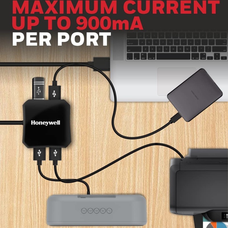 Honeywell Momentum 4-1 USB 3.0 Hub, 1.2 Meter Cable, Max Current 900mA, Transmission Speed 5GBPS, Universally Compatible with All USB PC,