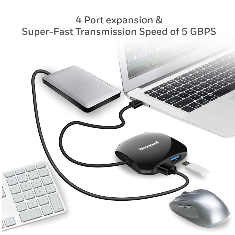 Honeywell Momentum 4-1 USB 3.0 Hub, 1.2 Meter Cable, Max Current 900mA, Transmission Speed 5GBPS, Universally Compatible with All USB PC,