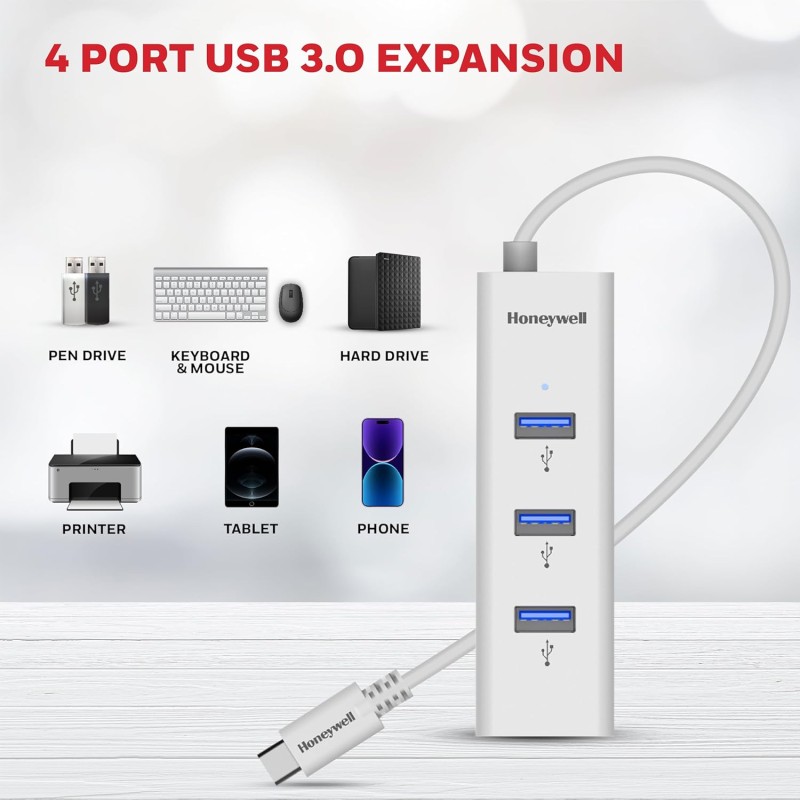 Honeywell Momentum Type C to 4xUSB 3.0 Hub, Super-Fast Transmission Speed 5GBPS, Max Current 900mA per Port, Universally