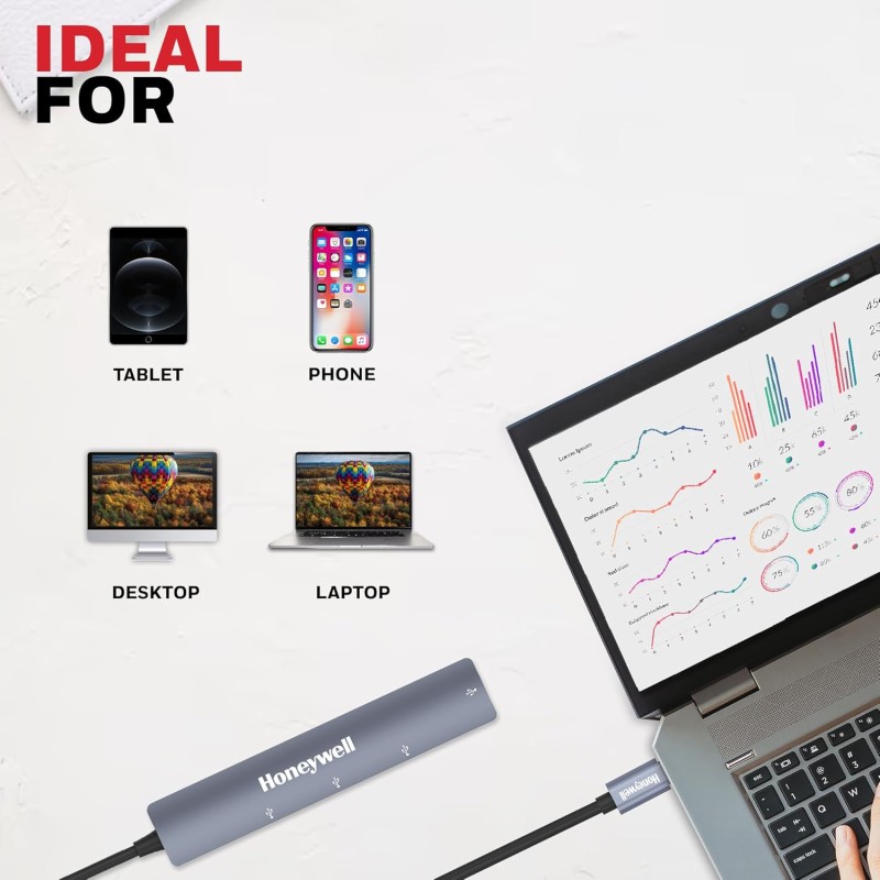Honeywell Newly Launched 4in1 Ultra Slim Multiport Type C Hub to 1xUSB 3.0 & 3xUSB 2.0 Ports,30cms(1 feet)