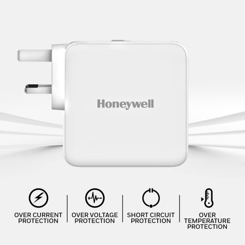Honeywell Zest Charger GaN 65W, BIS Certified, 2xType C PD 3.0 Ports, Equipped with Switchable Plugs, Ultra-Fast Charging Compatible with iPhone, MacBook Air, iPad Pro, Pixel, Galaxy, Laptops, etc.