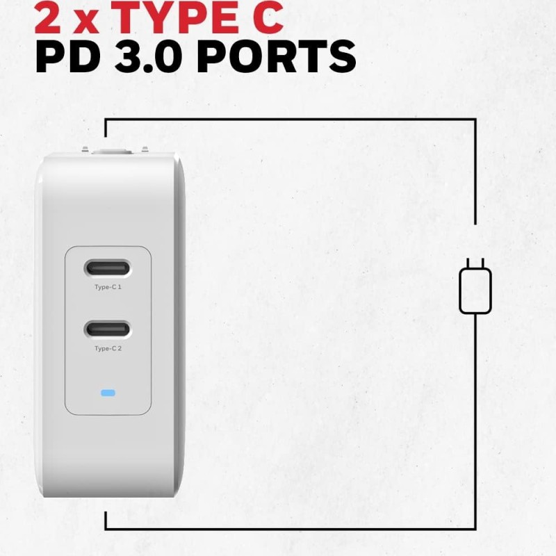 Honeywell Zest Charger GaN 65W, BIS Certified, 2xType C PD 3.0 Ports, Equipped with Switchable Plugs, Ultra-Fast Charging Compatible with iPhone, MacBook Air, iPad Pro, Pixel, Galaxy, Laptops, etc.