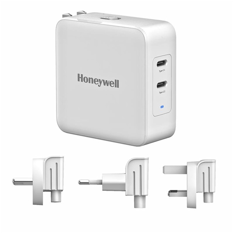 Honeywell Zest Charger GaN 65W, BIS Certified, 2xType C PD 3.0 Ports, Equipped with Switchable Plugs, Ultra-Fast Charging Compatible with iPhone, MacBook Air, iPad Pro, Pixel, Galaxy, Laptops, etc.