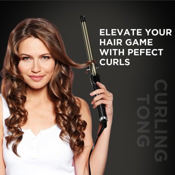 IKONIC HAIR CURLER CT-16 FOR ALL HAIR TYPES WITH CERAMIC EXTRA LONG BARREL. 100-240 V (BLACK & GOLDEN)