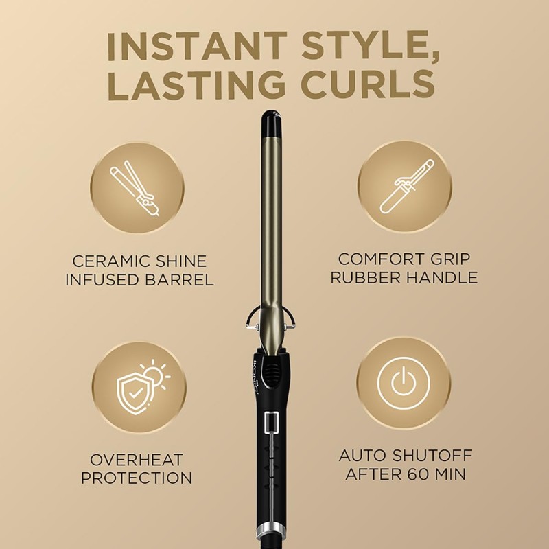 IKONIC HAIR CURLER CT-16 FOR ALL HAIR TYPES WITH CERAMIC EXTRA LONG BARREL. 100-240 V (BLACK & GOLDEN)