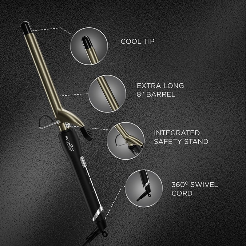IKONIC HAIR CURLER CT-16 FOR ALL HAIR TYPES WITH CERAMIC EXTRA LONG BARREL. 100-240 V (BLACK & GOLDEN)