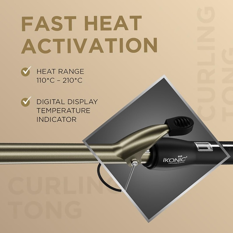 IKONIC HAIR CURLER CT-16 FOR ALL HAIR TYPES WITH CERAMIC EXTRA LONG BARREL. 100-240 V (BLACK & GOLDEN)