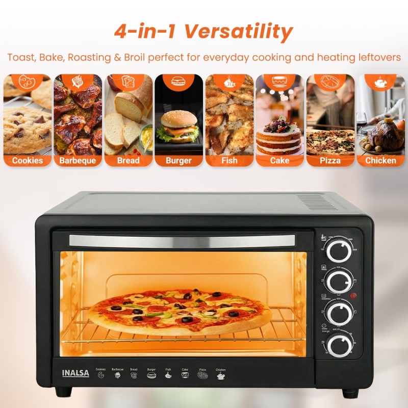 INALSA Oven OTG (46 Liter) with Motorised Rotisserie and Convection, 2000W, 4 Stage Heat Selection (Silver)