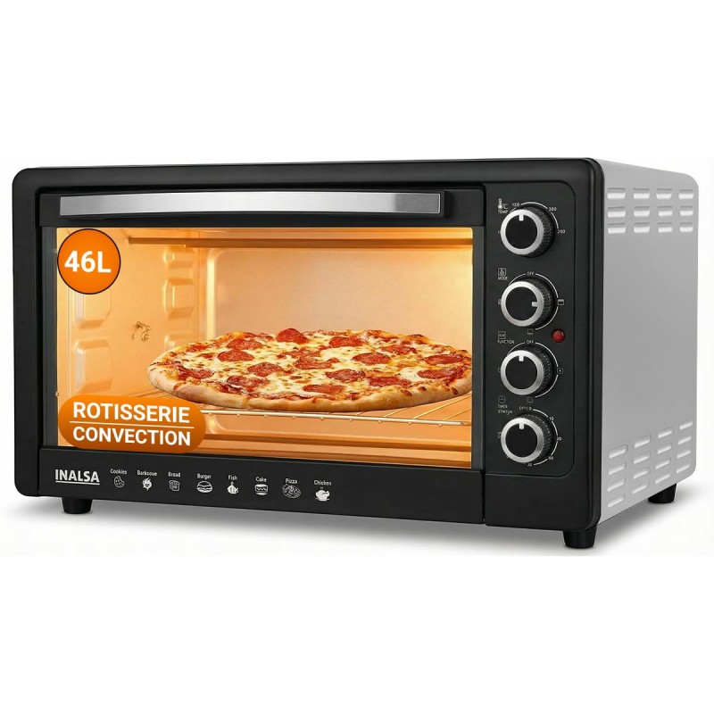 INALSA Oven OTG (46 Liter) with Motorised Rotisserie and Convection, 2000W, 4 Stage Heat Selection (Silver)