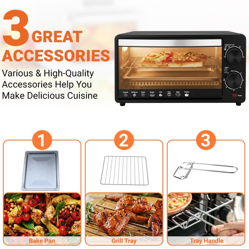INALSA Oven Toaster Griller 10 L, Cake Baking Oven OTG Multi-Task with Temperature 800 Watts, Includes Baking Pan (Black/Silver)