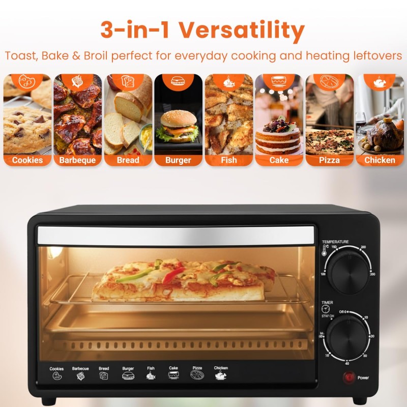INALSA Oven Toaster Griller 10 L, Cake Baking Oven OTG Multi-Task with Temperature 800 Watts, Includes Baking Pan (Black/Silver)