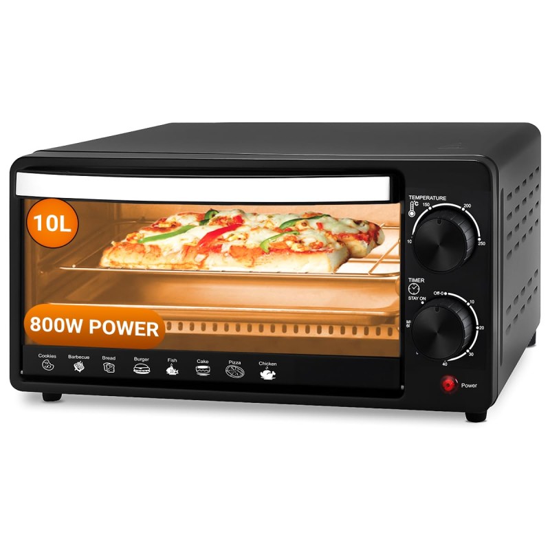 INALSA Oven Toaster Griller 10 L, Cake Baking Oven OTG Multi-Task with Temperature 800 Watts, Includes Baking Pan (Black/Silver)